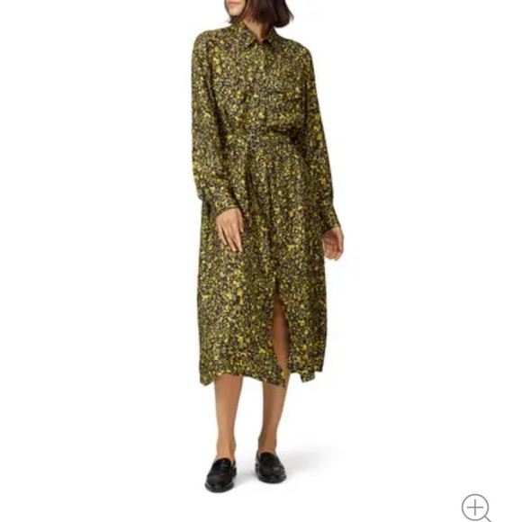 Officine Generale Dresses & Skirts - Officine Générale Camo Bonnie Shirt midi Dress Green silk twill size xl